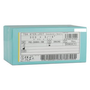 TSK Pre Regular Hub Needle 30G x 4mm (3/16″) PRE-30004I- 1 BOX OF 100